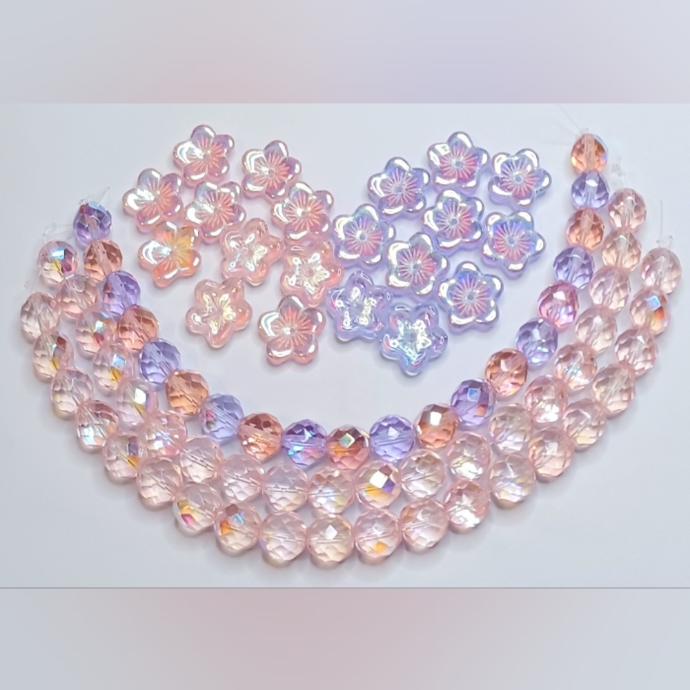 Czech Glass Firepolish Beads And Large Flat Flowers Jewelry Making